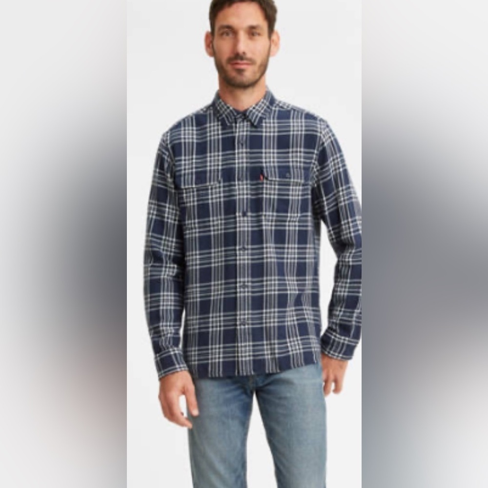 Levi’s Shirt Classic Work Shirt 100% Cotton Blue & White Plaid Button Down S